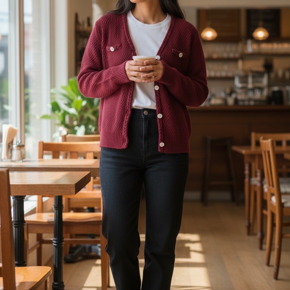 Elegant Maroon Cardigan Sweater for Women